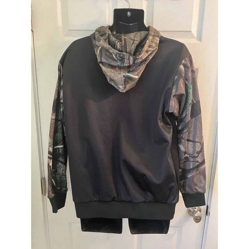 N2K Natin2Krazy Men's Hoodie Camouflage Black Pullover Sz S Y2K Hunting Skate